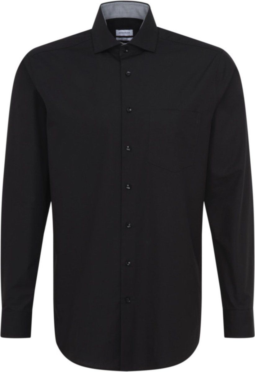 Seidensticker Shirt-dress ml 5 - Lange mouw - Katoen - Zwart (1 stuk)