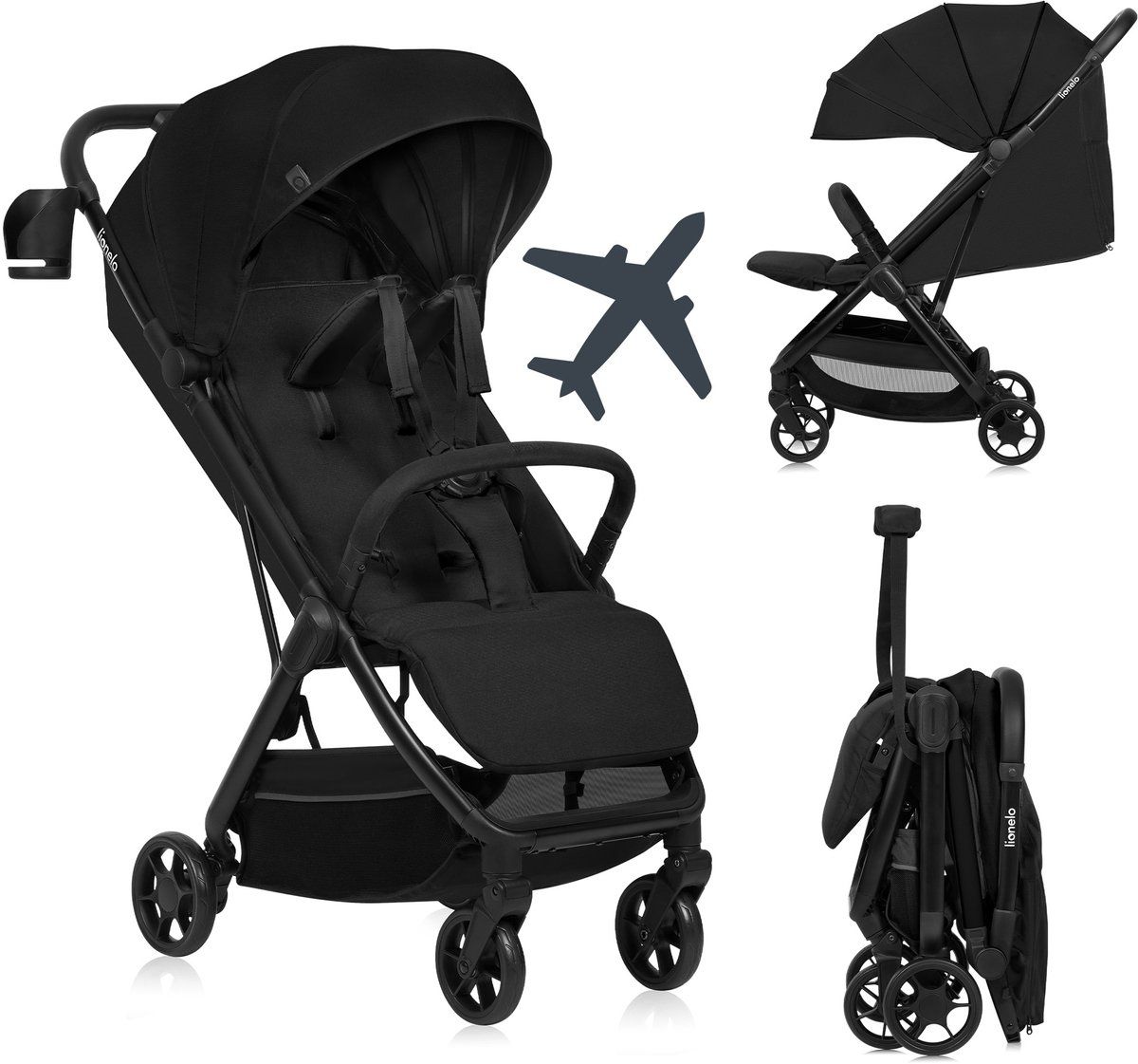 Lionelo Julie Air - Ultralichte Buggy - Auto-Folding Compact - 7, 5 Kg - Verstelbare Rugleuning - Xxl Zonnescherm UPF50+ - Onderhoudsvrije Wielen -