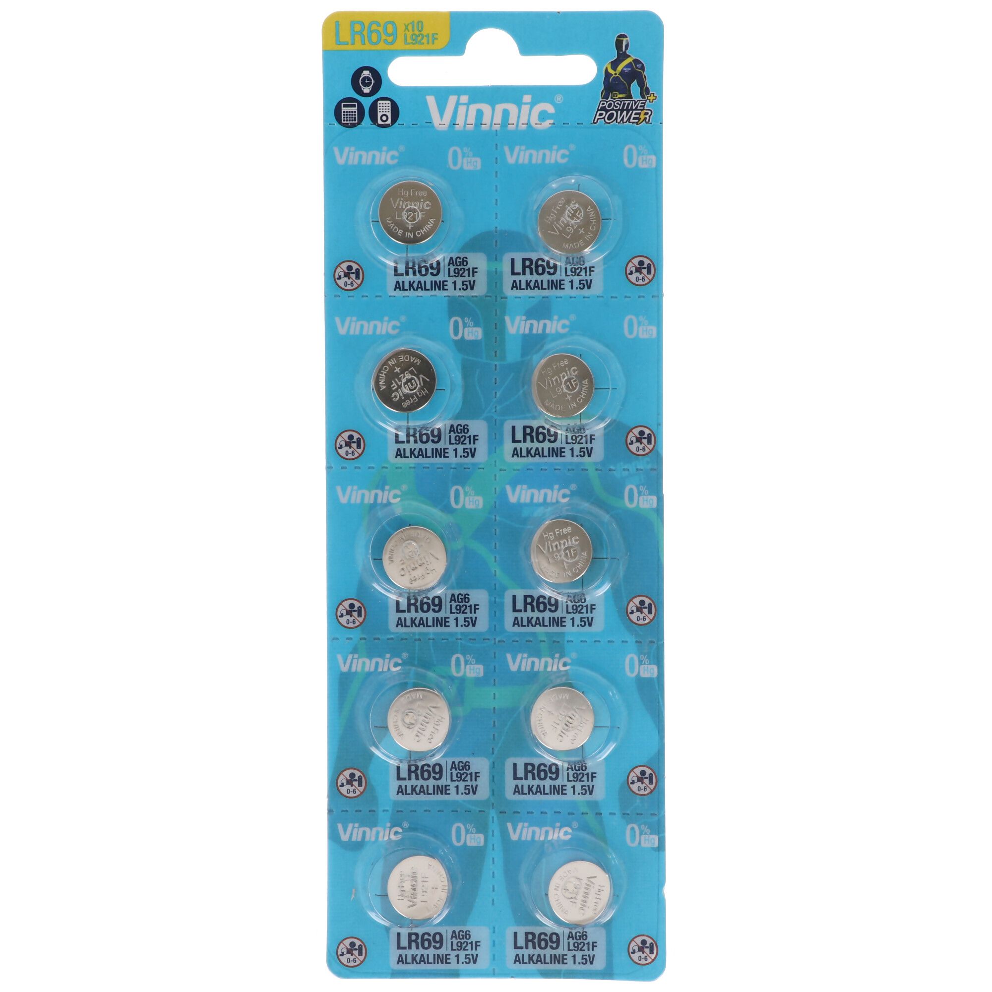 Alkaline Speciaalbatterij Vinnic G6 / AG6 / LR920 / LR69 Blister Van 10 Stuks