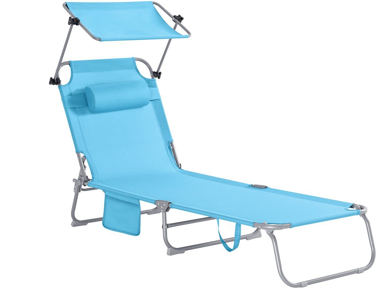 SoBuy OGS48-B - Opvouwbare Strandstoel Met Zonnedak - Blauw