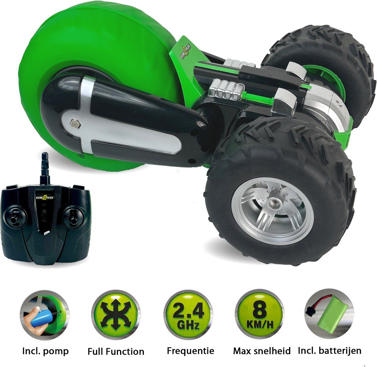 Gear2Play RC Air Rebound - Stuntauto op 3 wielen - 360° spins en stunts - Groen