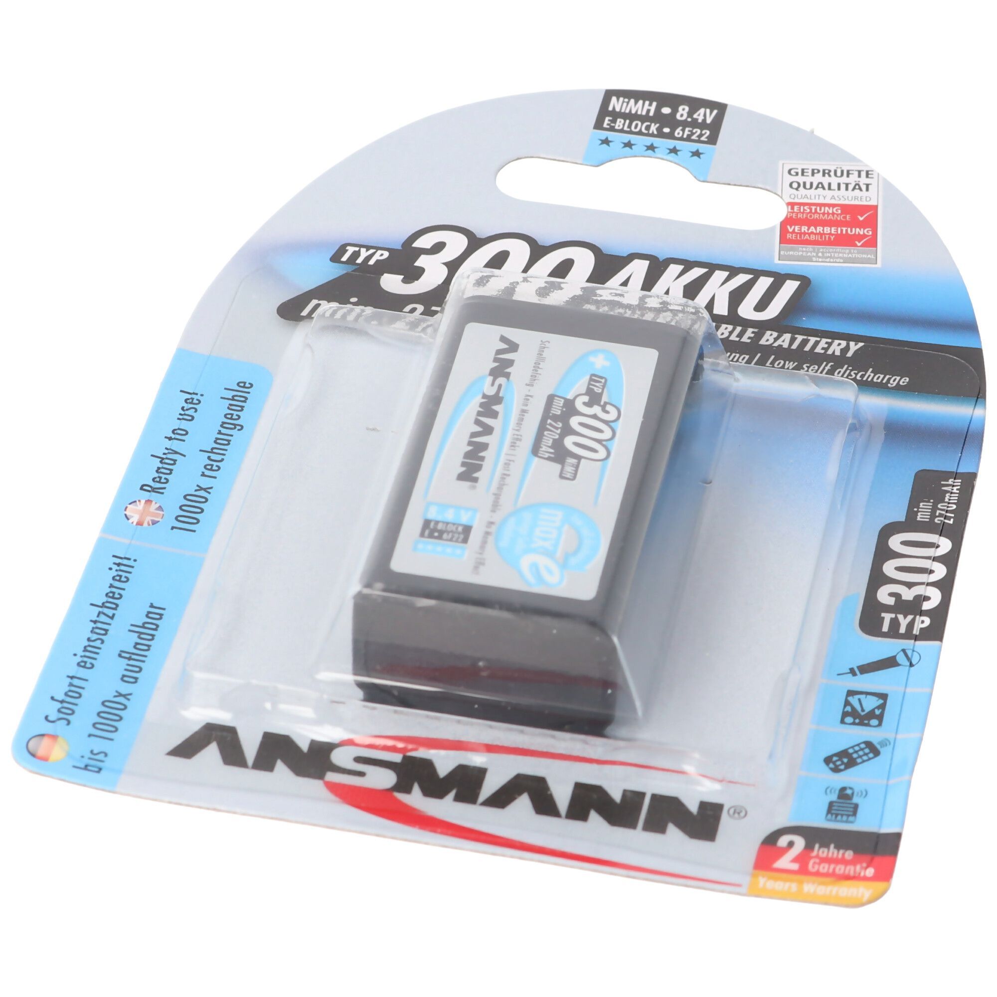 Ansmann maxEplus - NiMH batterij type 300 E-Block 270mAh - 8.4V - 26.5 x 17.5 x 48.5 mm (LxWxH)