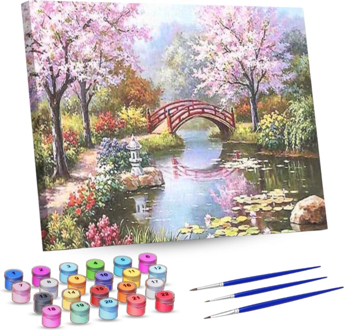 Rubye® Schilderen Op Nummer Volwassenen – Japanse Tuin – Inclusief Penselen – Canvas Schildersdoek – Kleuren Op Nummer – 40x50cm