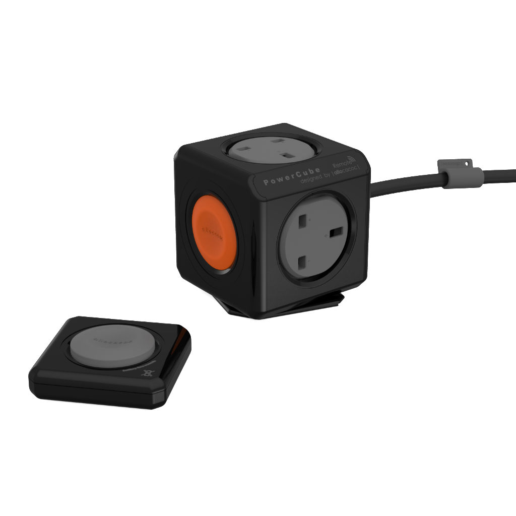 Allocacoc PowerCube® Extended |Remote| SET Black/Orange / Type G (United Kingdom)