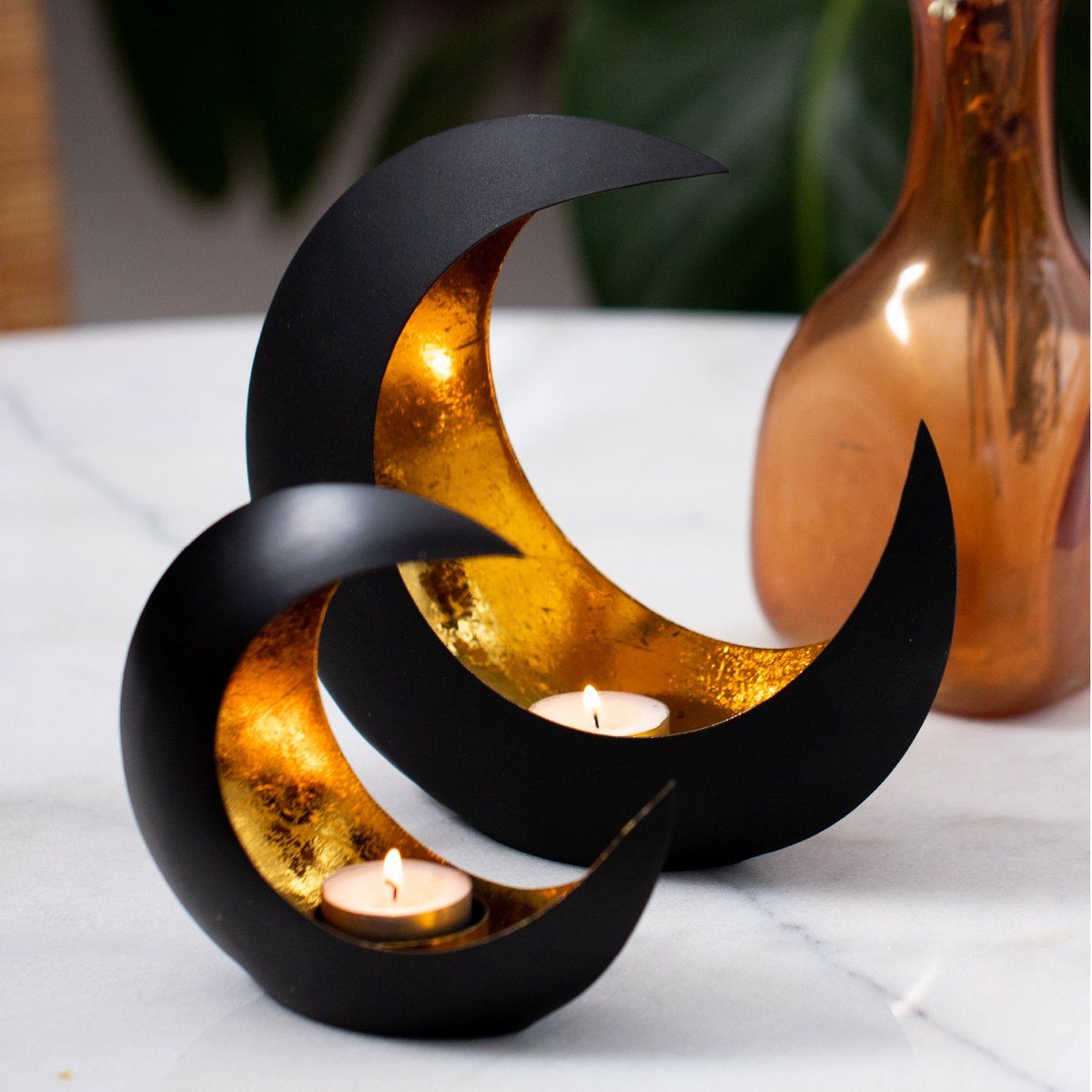 Gadgy Maan - Theelichthouder - Zwart / Goud - 15&21 Cm (2 Stuks)