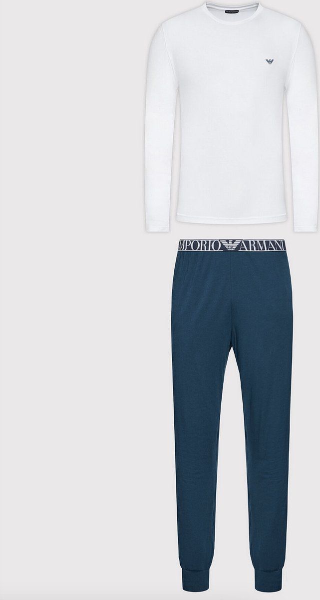 Emporio Armani Wit/Blauw Endurance - Mannen Pyjamaset - Katoen Elastaan - Maat Xl