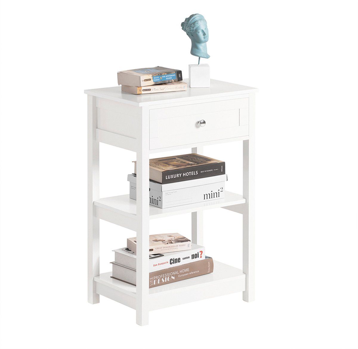 SoBuy FBT46-W - Nachtkastje - 1 Lade En 2 Planken - Wit 45x68x30cm