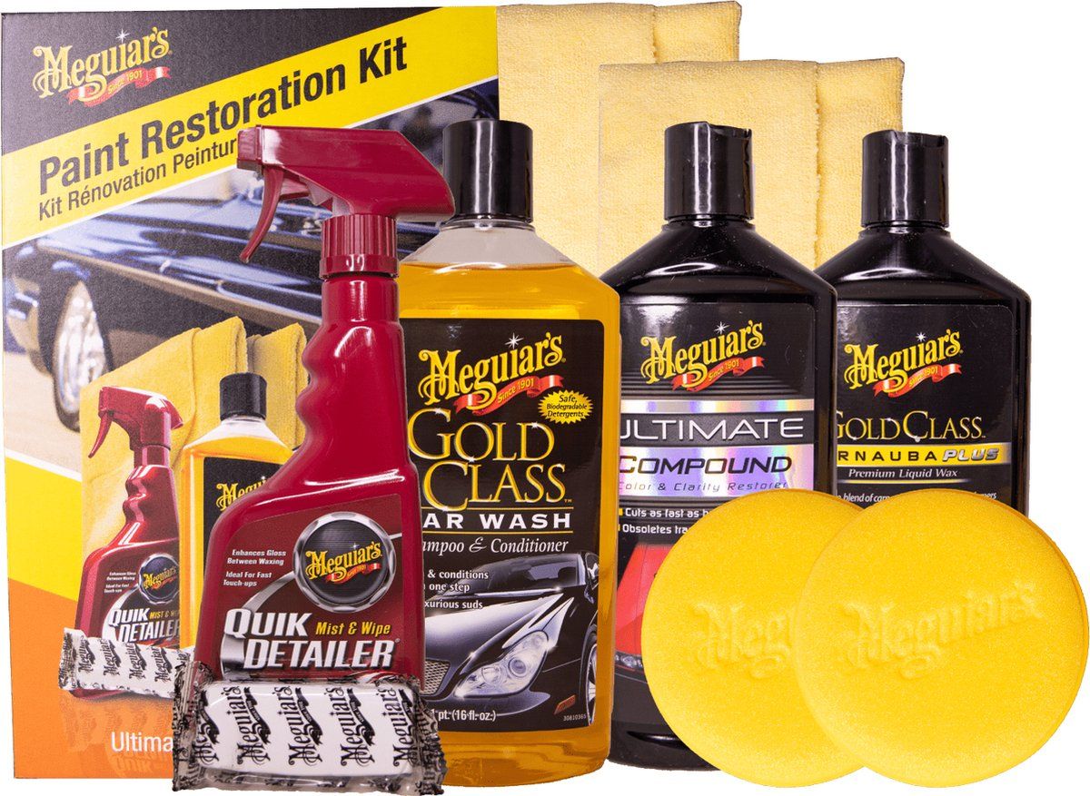 Meguiar's Paint Restoration Kit - Autolak Herstellend - Compleet Met Shampoo Klei Compound Wax (8 Stuks)