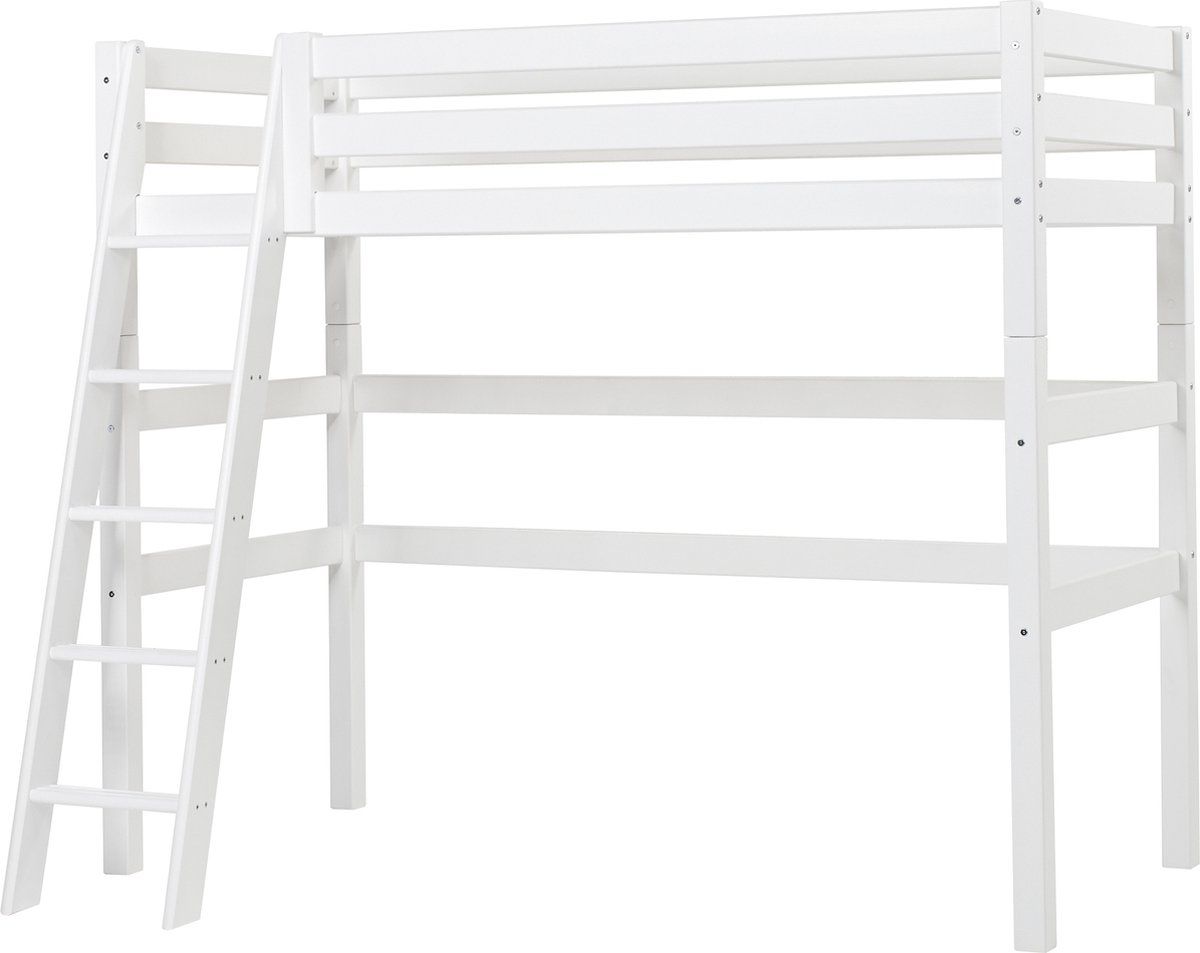 Hoppekids Eco Luxury Hoogslaper 90x200cm Met Schuine Ladder, Wit