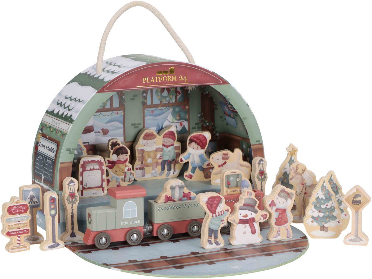 Little Dutch Advent Kalender - Treinstation Met 24 Houten Onderdelen - Educatief Spel (2025)