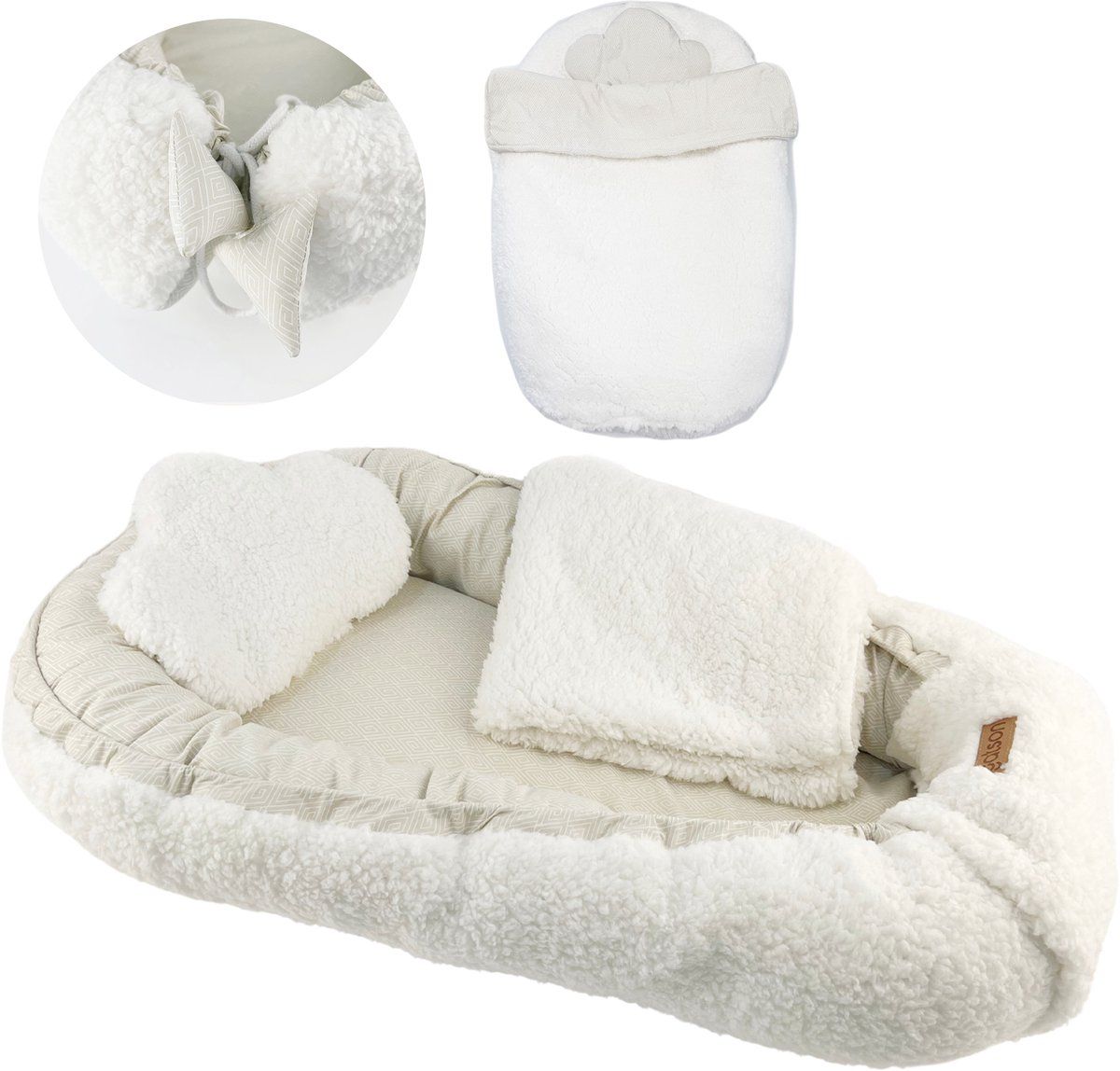 Gatson Babynestje - Verstelbaar - Dubbelzijdig Teddy Fleece&Biokatoen - Wasbaar - Met Kussentje&Dekentje
