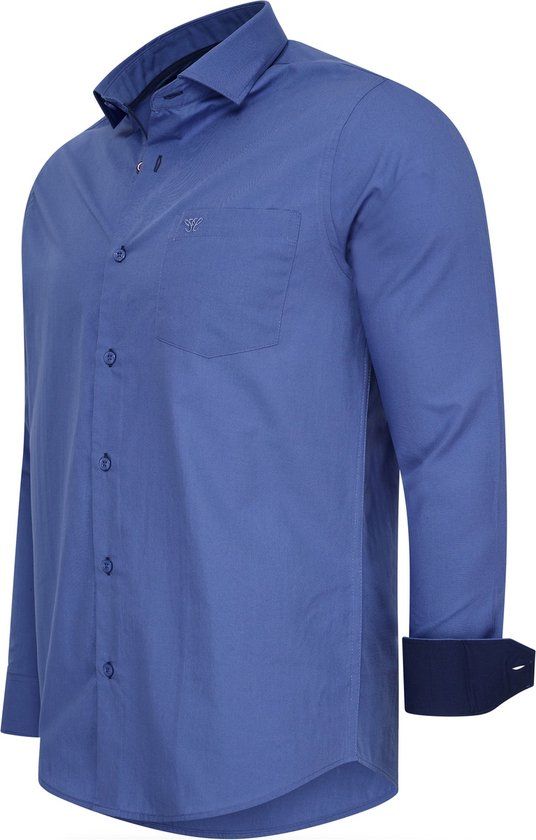 Merkloos Cappuccino Italia - Heren Overhemden Overhemd Uni - Blauw - Maat Xl