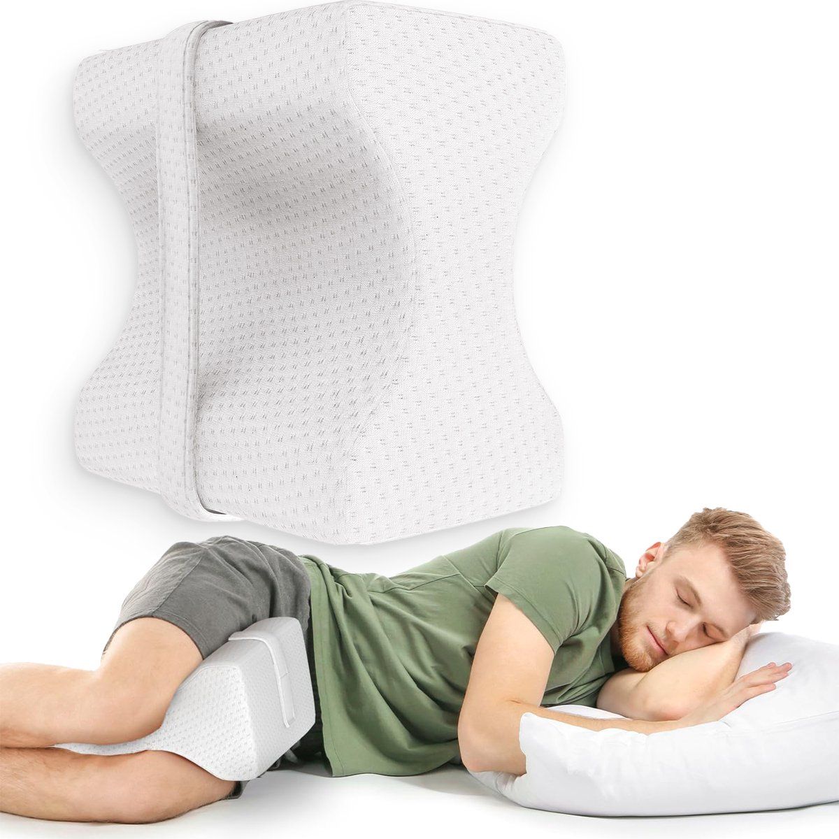 Loti Kniekussen Voor In Bed - Orthopedisch Kniekussen Met Band - Ergonomisch Beenkussen - Houding Correctie– Zijslaapkussen – Traagschuim -