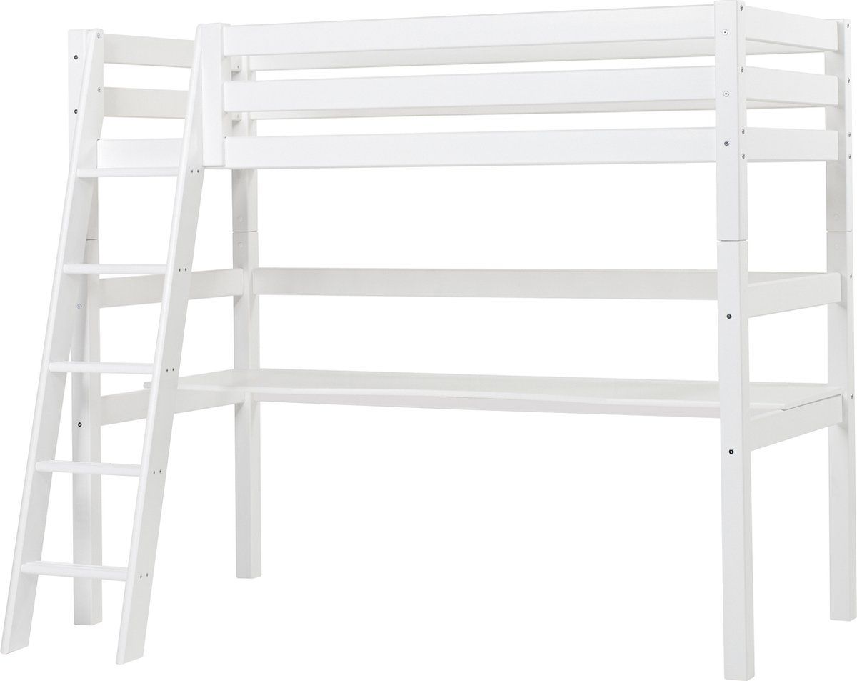 Hoppekids ECO Luxury Hoogslaper 90x200cm met bureau en schuine ladder, Wit