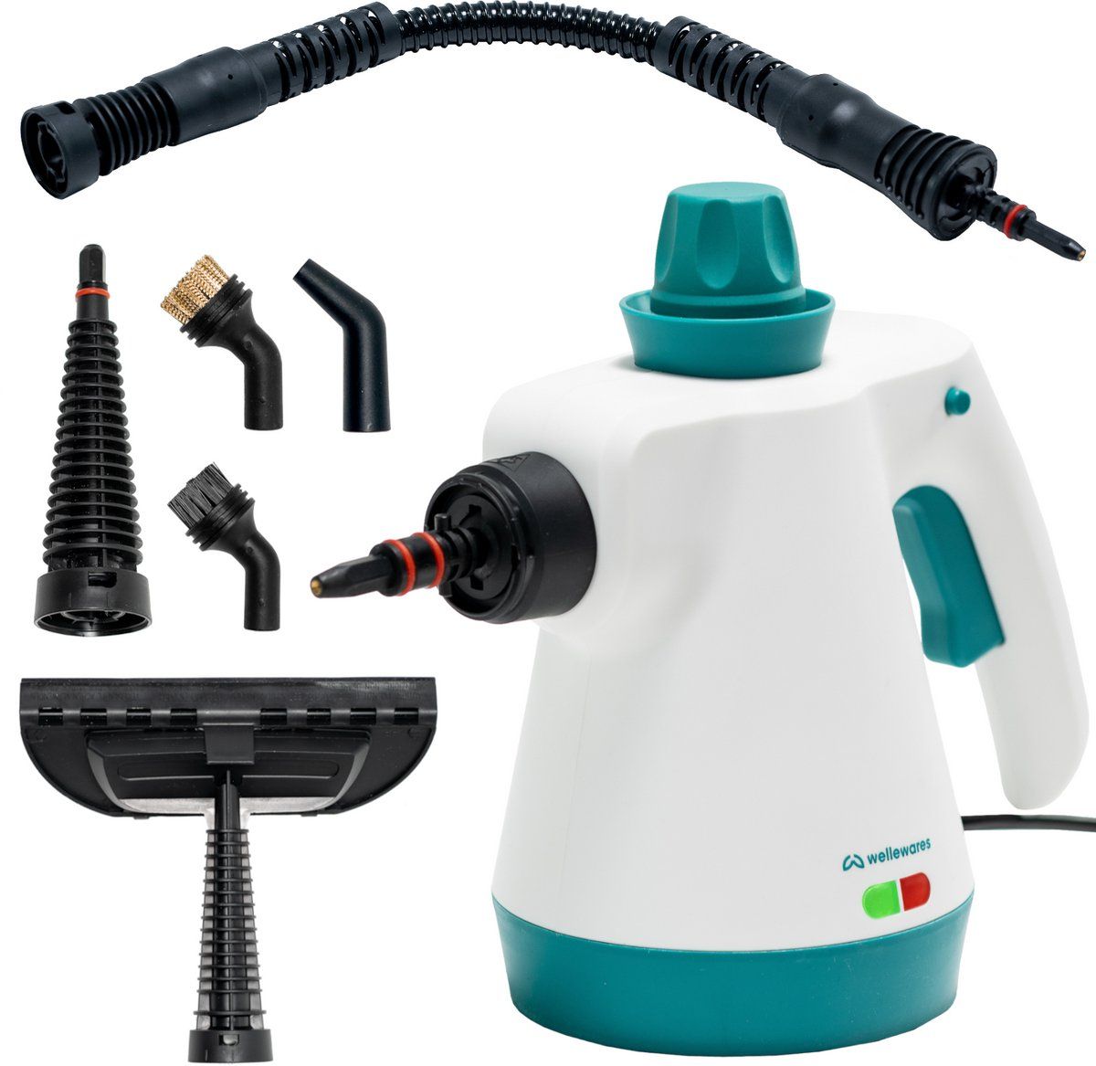 Merkloos Wellewares Stoomreiniger 7 In 1 Stoomapparaat - Handstomer - Handstoomreiniger - Reinigingsmachine - Vlekkenreiniger Badkamer - Wit/Groen