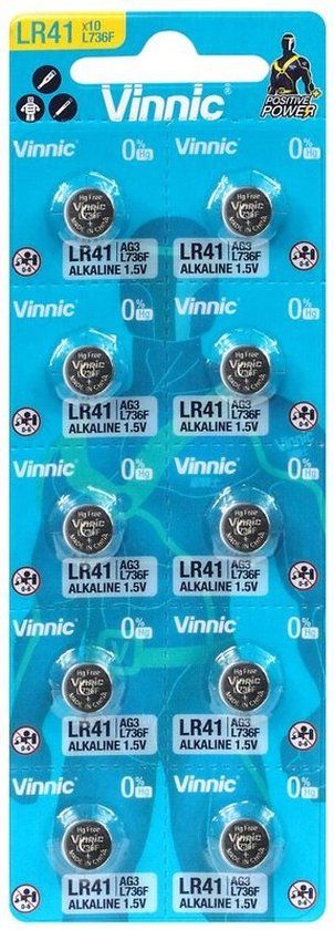 Vinnic 10 Stuks Alkaline Batterij AG3, LR41 Alkaline Batterij L736F, AG3, L736 F, G3, G3A, SR41