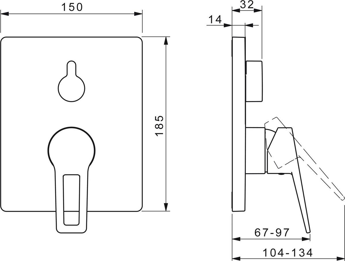 HANSA HANSATWIST - Bad- en douchemengkraan -Ééngreepsmengkraan wandmontage - Chroom