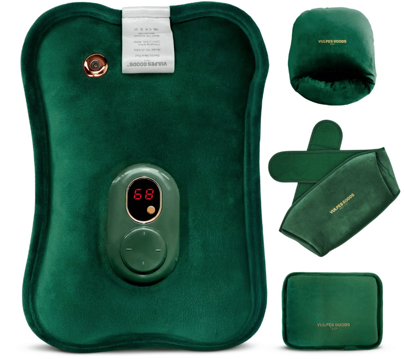 Vulpes Goods® - Elektrische Kruik - Zacht Groen Flanel - Digitaal Display - Incl. Handwarmer,