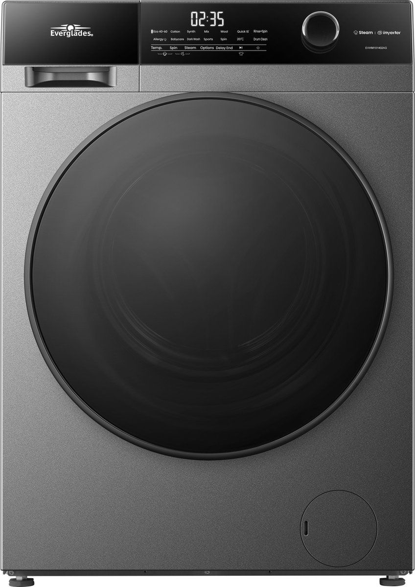 Everglades EVWM101402AG - Wasmachine Voorlader - 10 Kg - 1400 Rpm - 72 Db - Donkergrijs
