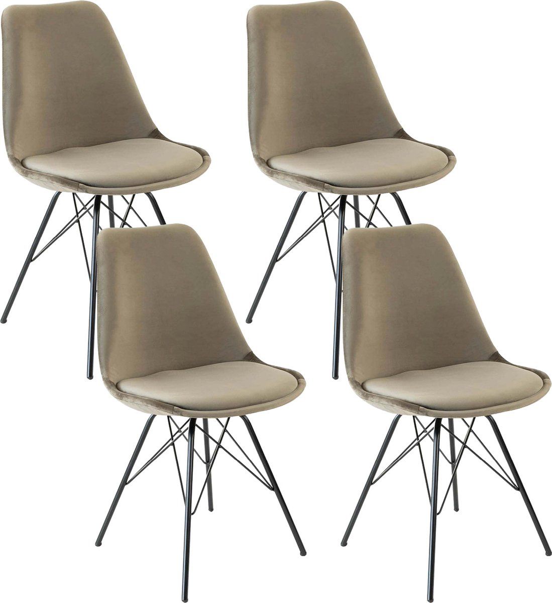 Kick Kuipstoel Velvet Taupe - Zwart Frame - Set Van 4
