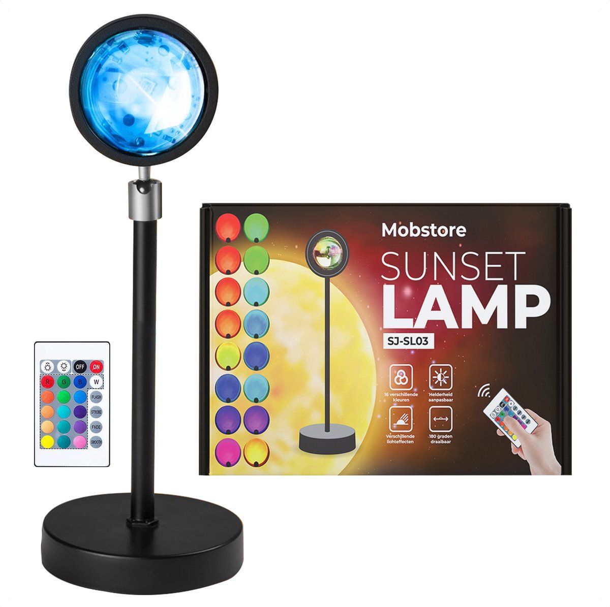 Mobstore Sunset Lamp - Projector Lamp - 16 Kleuren - 360 Graden Draaibaar - Afstandsbediening - Sfeerverlichting