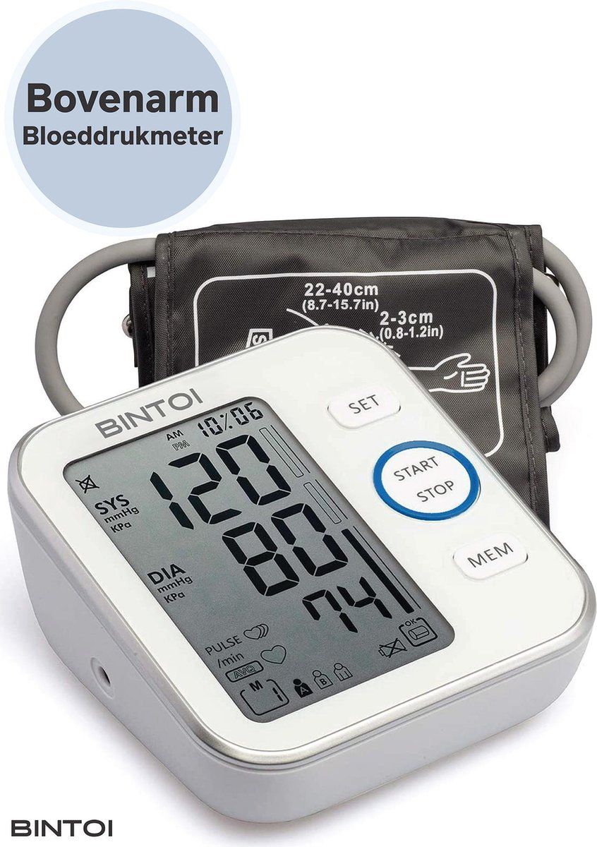 Bintoi® BX200 - Bloeddrukmeter Bovenarm - Incl. Batterijen En Usb-Oplaadsnoer - 2 Gebruikers