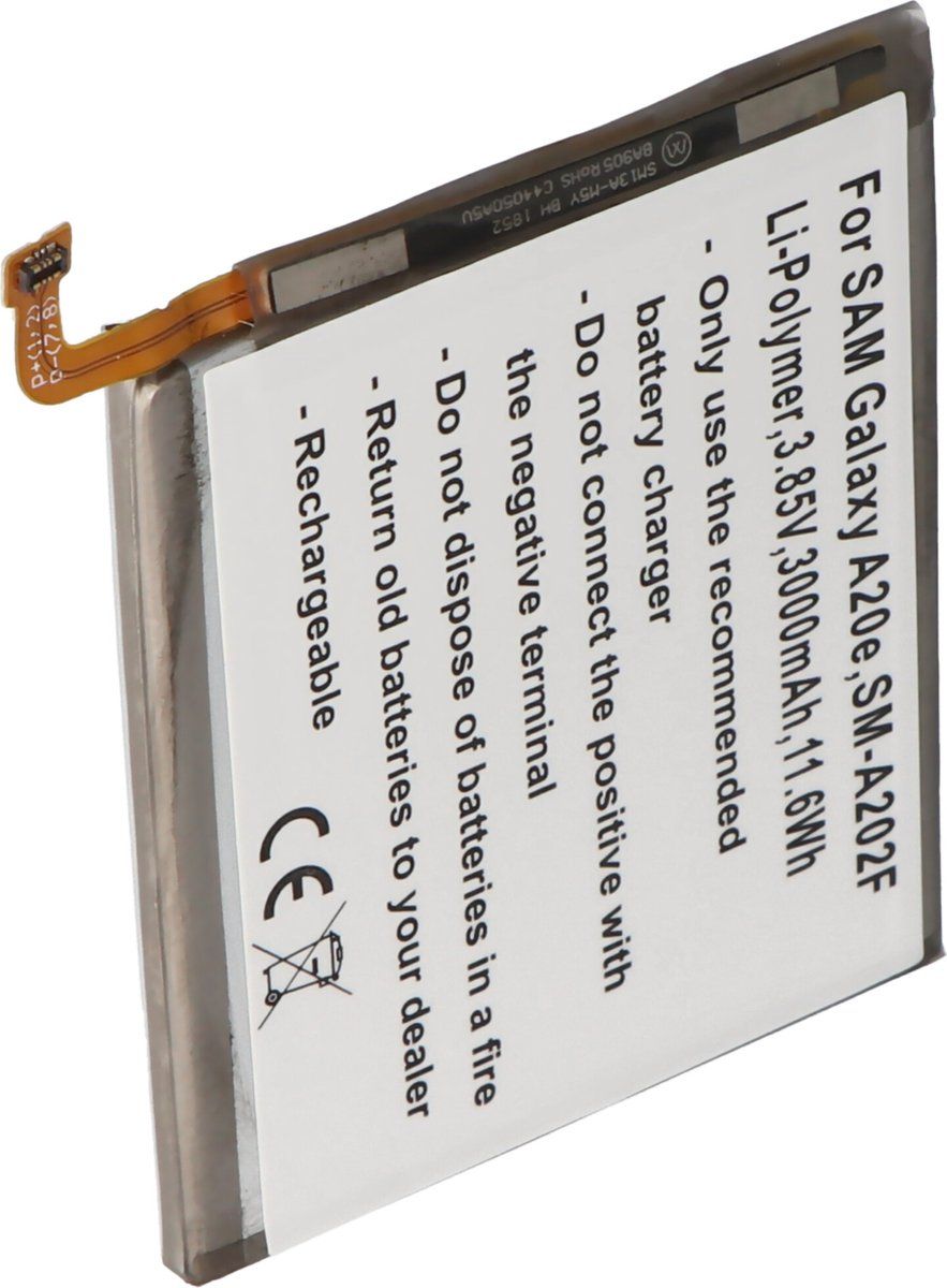 Accu geschikt voor Samsung Galaxy A20e, SM-A202F, Li-Polymer, 3.85V, 3000mAh, 11.6Wh, ingebouwd, zonder gereedschap