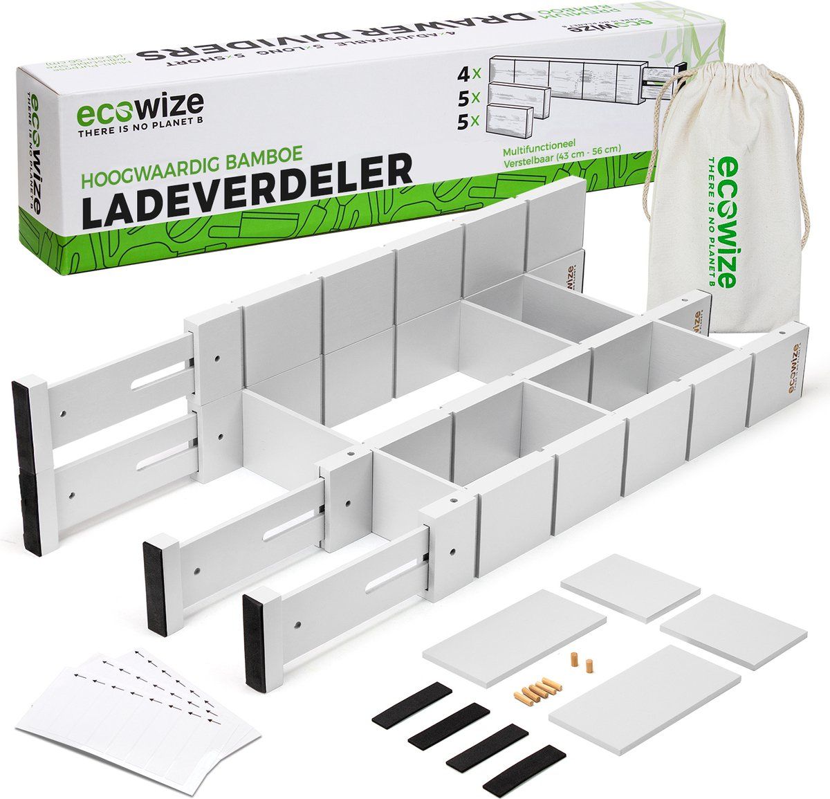 Ecowize Luxe Lade Organizer - Verstelbare Bamboe Ladeverdeler - Set Van 4