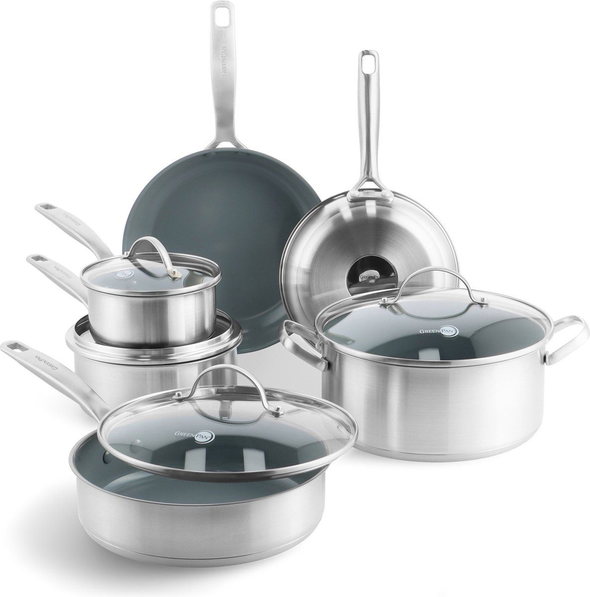 GreenPan Treviso - 10-delige Kookpannenset - Pfas-vrij - Rvs (10 Stuks)