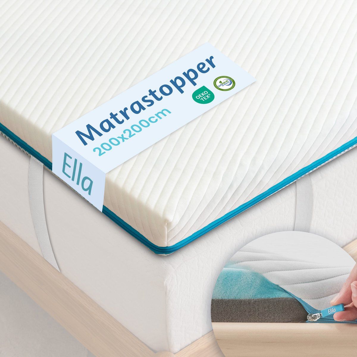Ella Topper 200x200 Cm - Matrastopper Gel Infused Traagschuim&Aircell-schuim - Medium Hardheid