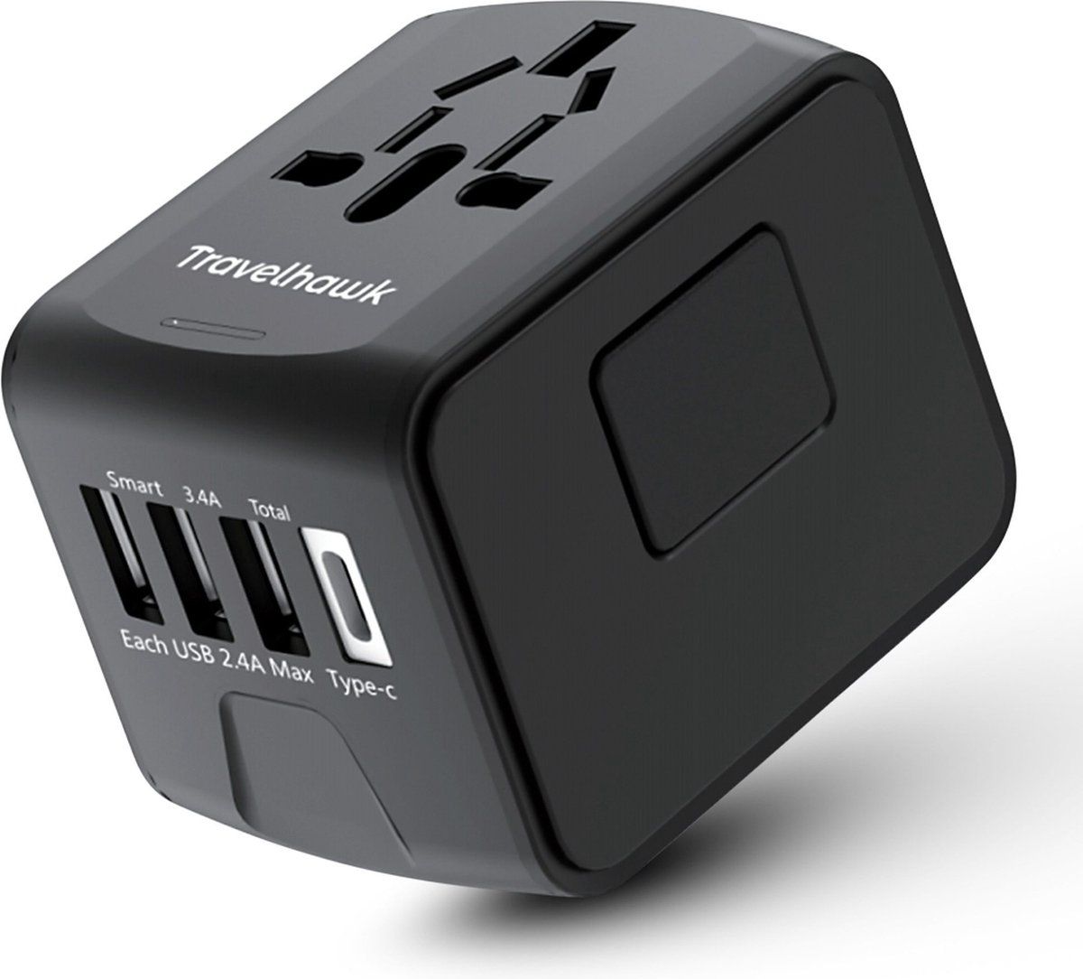 TravelHawk Sl-199T - Wereldstekker - 4 Usb Poorten - Zwart