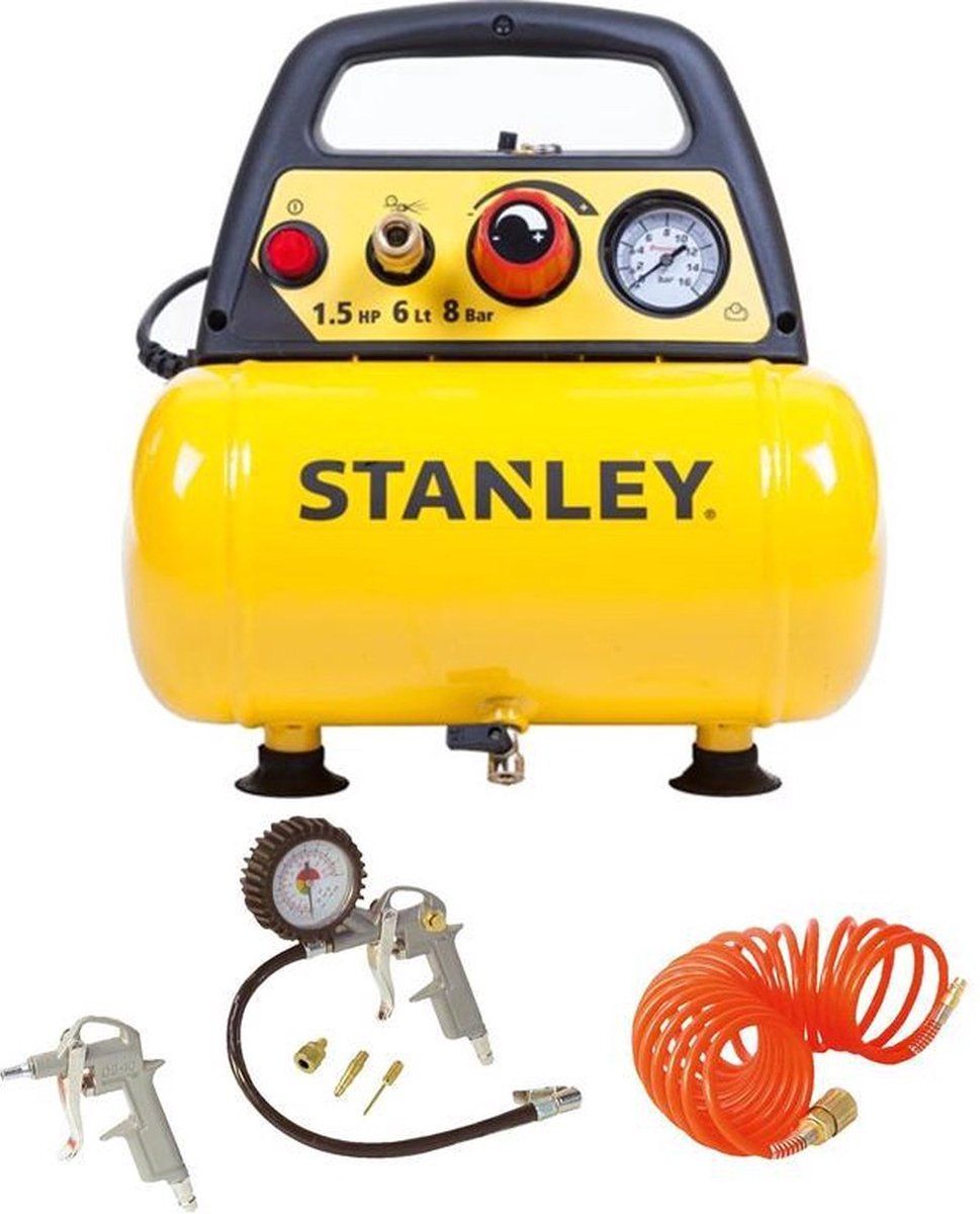 Stanley Dn 200/8/6 - Olievrije Compressor 6L - Incl. 6-delige Accessoire Set