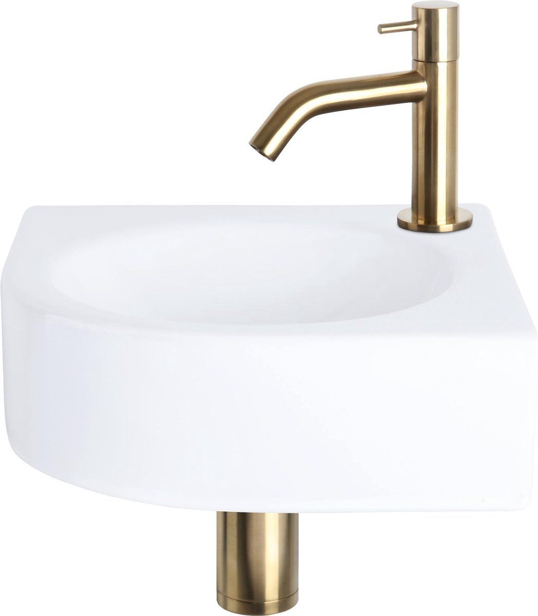 Differnz Cleo - Fonteinset - Keramiek - Gebogen Kraan Mat Goud - 30 X 30 X 10 Cm