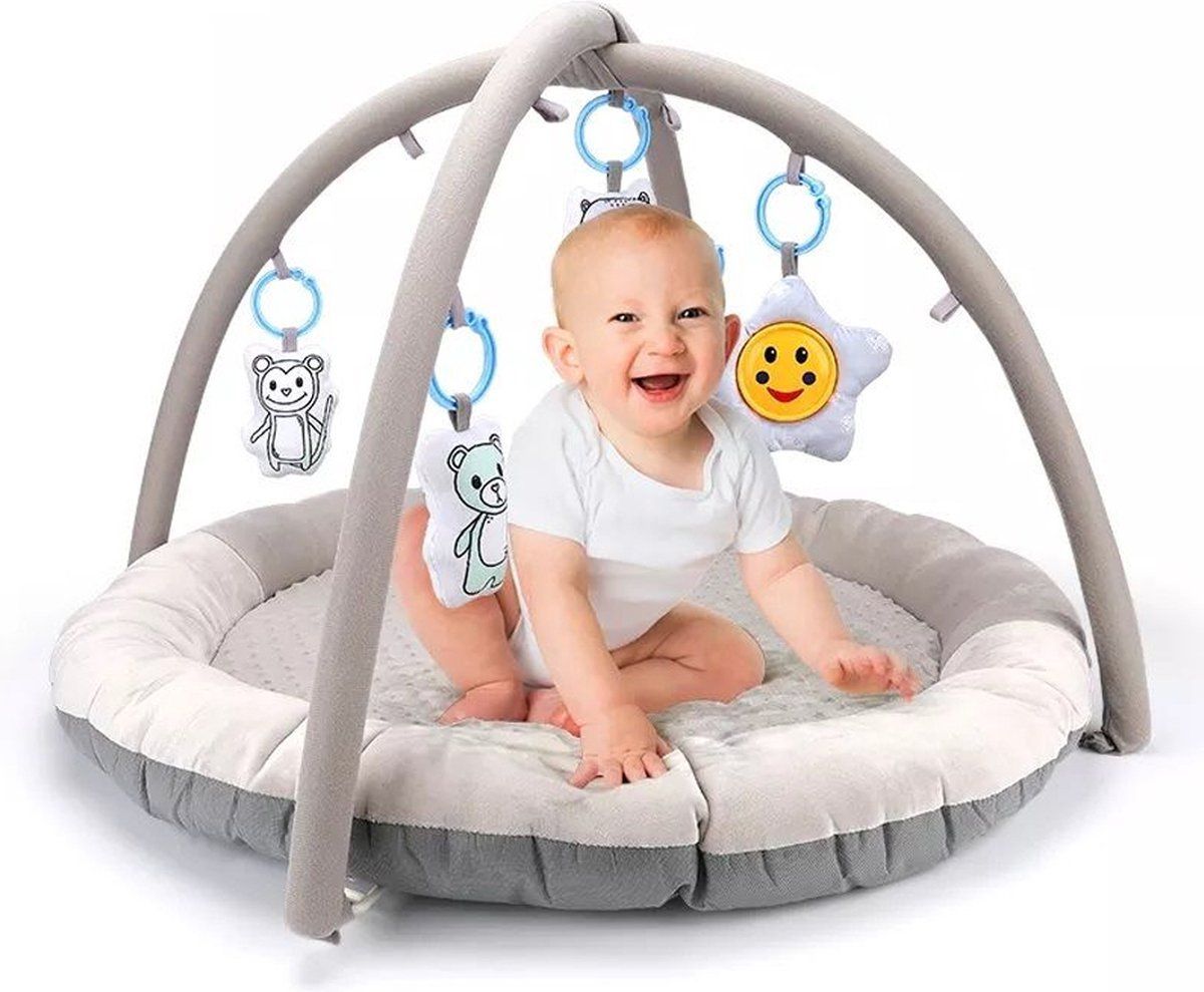 Fuegobird Babygym - 4-in-1 Speelmat met Geluid en Zachte Materialen - Grijs - 85 x 85 x 55 cm