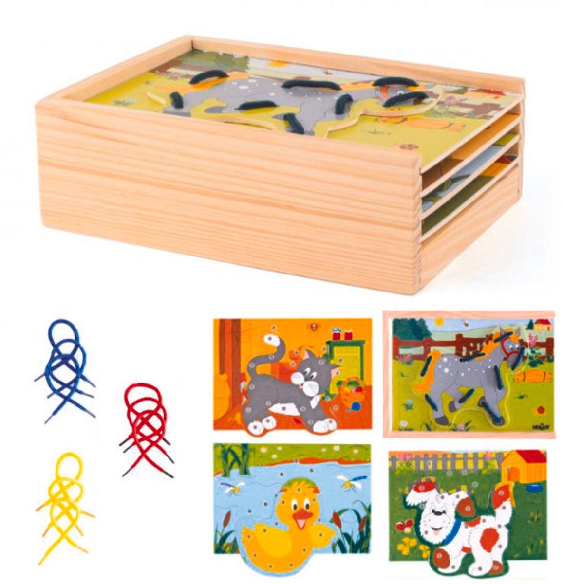 Woody Woody 90920 - Dieren rijgen met veters - Educatief speelgoed
