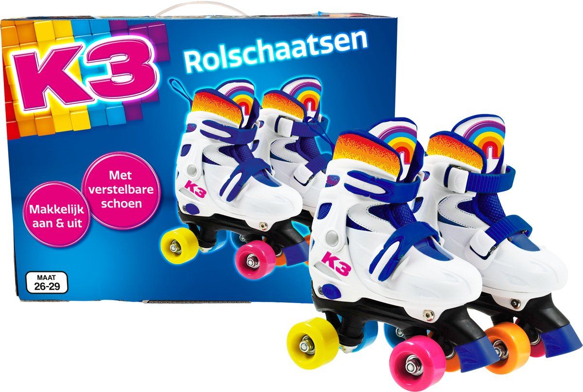 K3 - Rolschaatsen - Verstelbaar 26-29 - Met Stopper - Wit - Regenboog