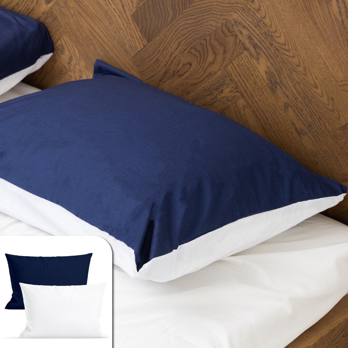 Kalm Kussensloop - 60x70 Cm - 100% Katoen - Vochtregulerend - Blauw/Wit
