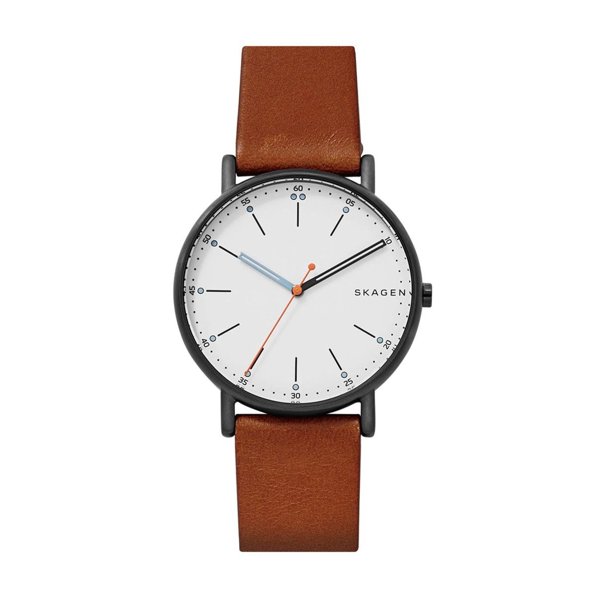 Skagen Signatur SKW6374 - Herenhorloge - 40 Mm - Goudkleurig Met Bruine Lederen Band