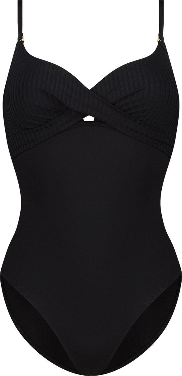 Cyell Caviar - Dames Badpak - Overslag Look Met Lichte Padding - Zwart - Maat 80D