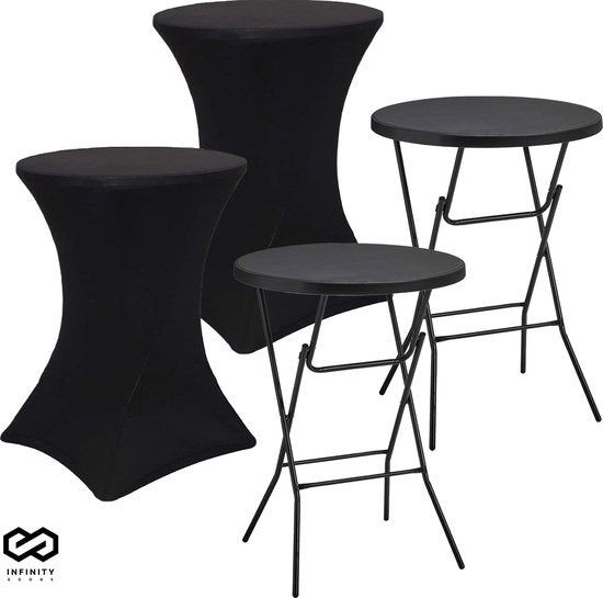 Infinity Goods 2x Stevige Zwarte Statafel + 2x Zwarte Statafelrok - Partytafel - Robuust En
