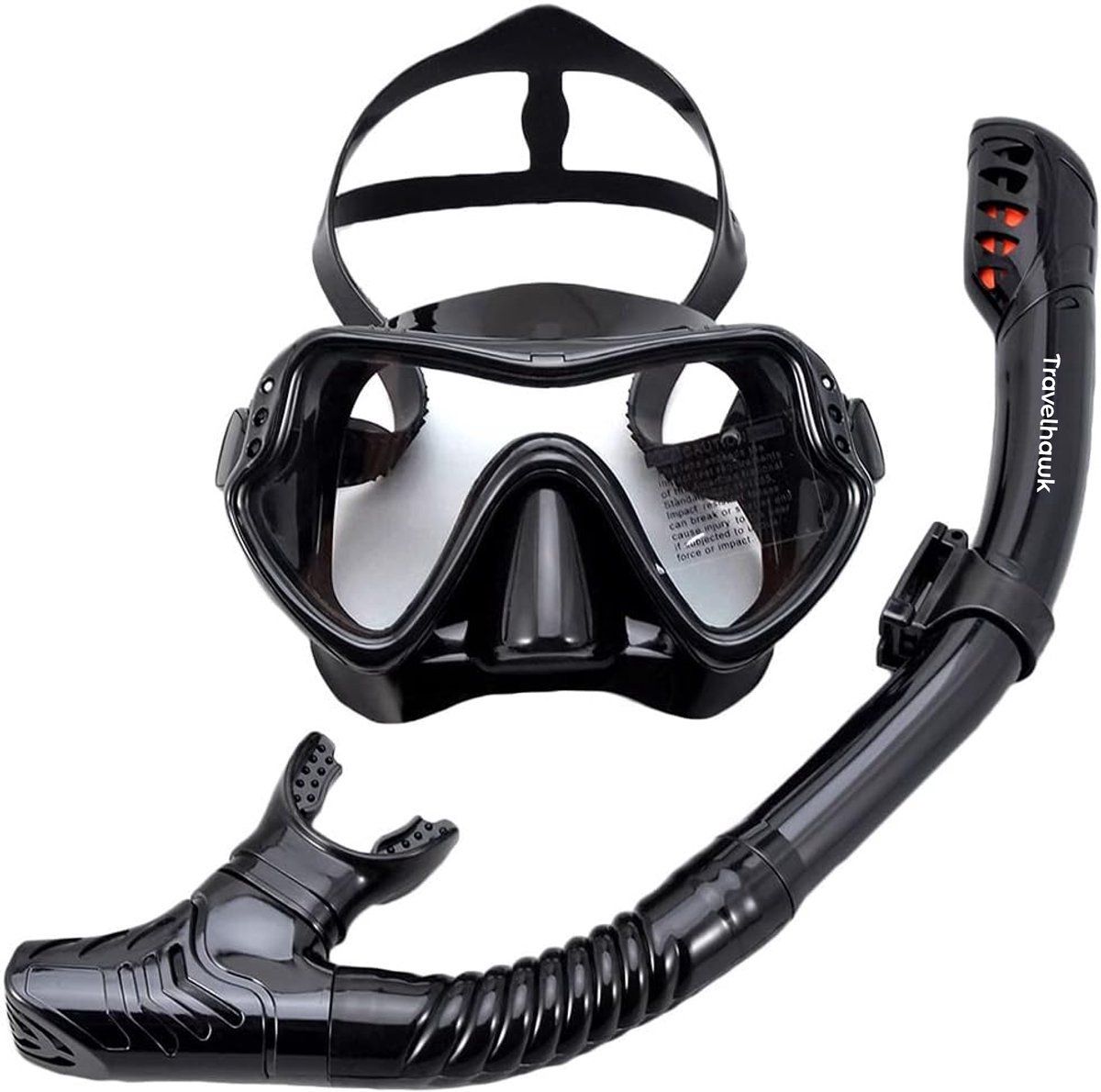 Travelhawk Snorkelmasker - Snorkel - Snorkelset - Duikbril Met Snorkel - Versterkt Glas - Dry Top - Zwart