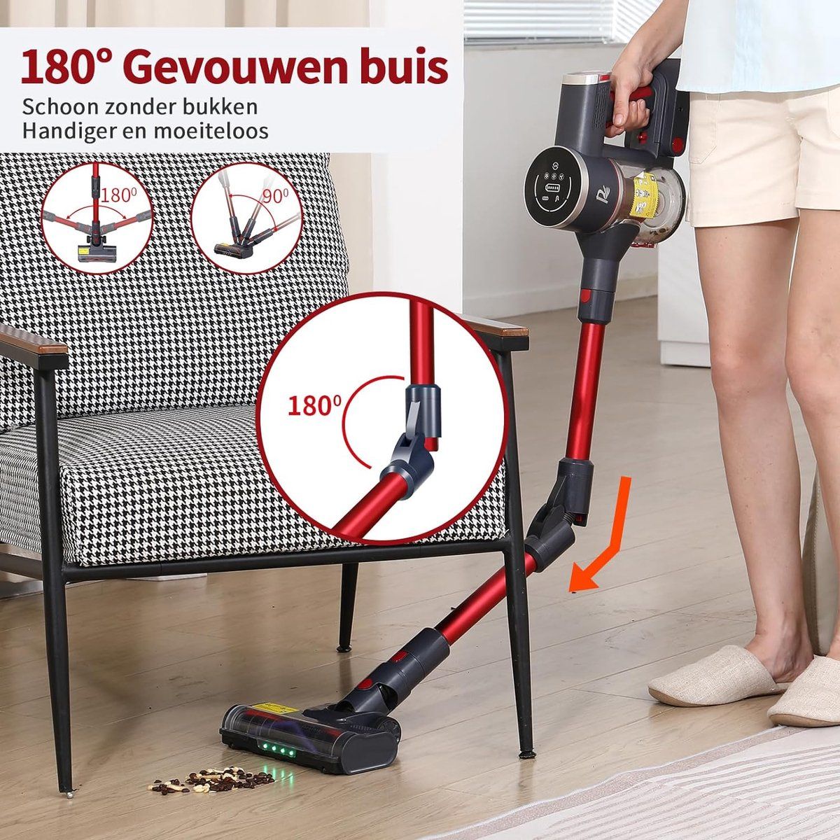 Ravas 806 - Snoerloze Stofzuiger - 35 Kpa 550 W 60 Minuten Oled Touchscreen 1, 7 L Afneembare Batterij 180° Opvouwbaar