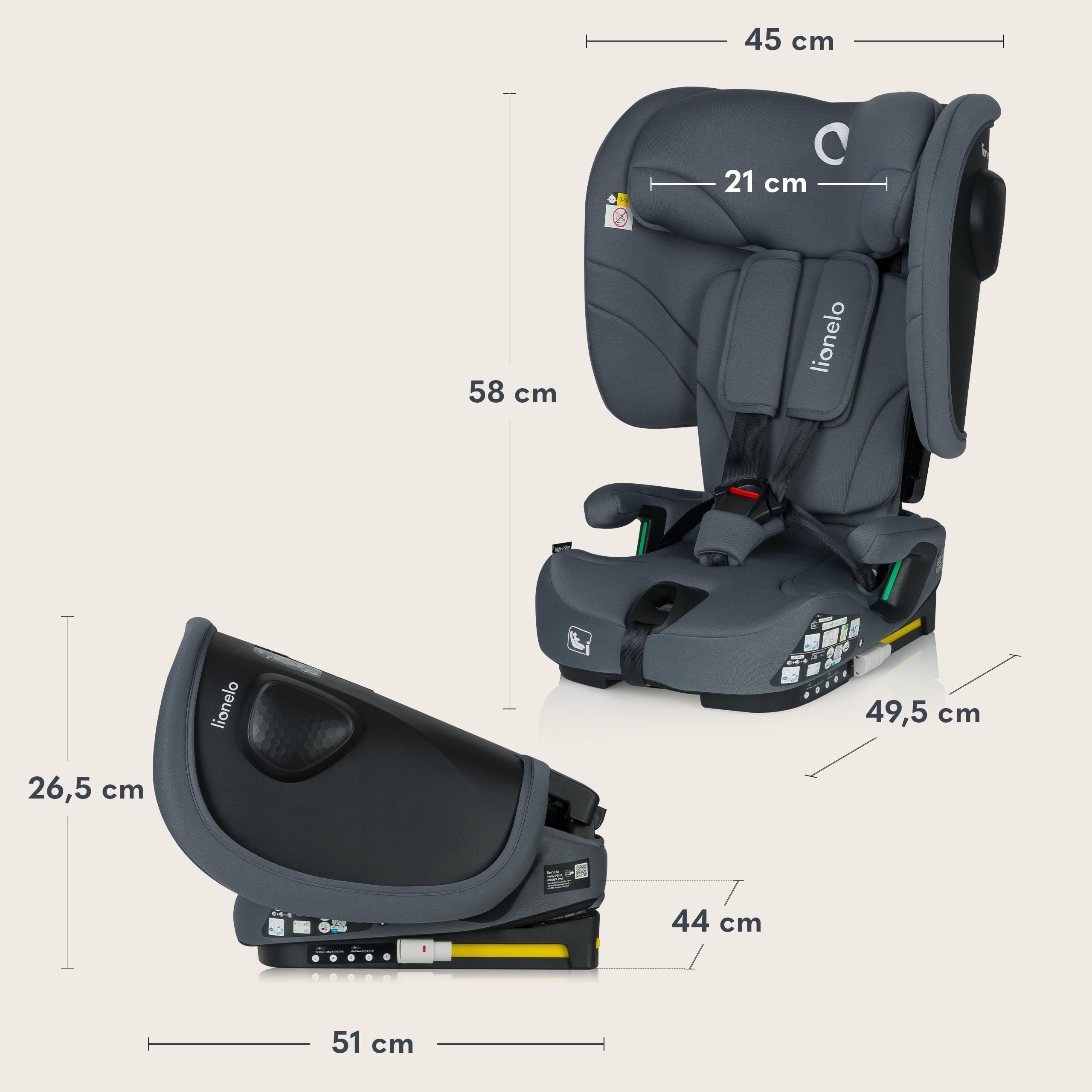 Lionelo Nelly I-Size Isofix - Inklapbare Peuter Autostoel (76-150 Cm / 1.5-12 Jaar / 9-36 Kg/Groep 1, 2, 3) - Grote Side Protection - 5-punts Gordels -