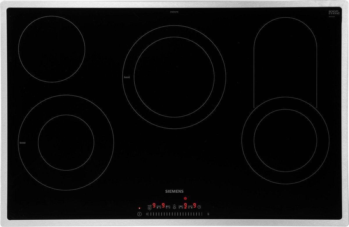 Siemens ET845FCP1D - Keramische Kookplaat - 80 cm - 5 zone(s) - Zwart Roestvrijstaal