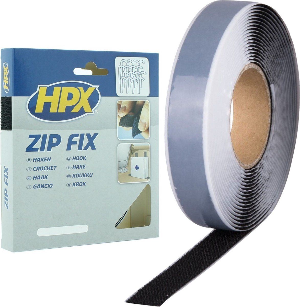 Hpx Zip Fix - Klittenband Haak - Zelfklevend 20 Mm X 5 M - Zwart