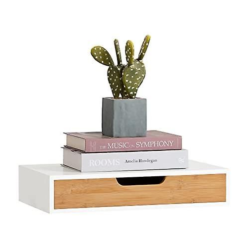 SoBuy FRG92-WN - Zwevende Plank - Bamboe - Wit - B40xL24.5xH8cm
