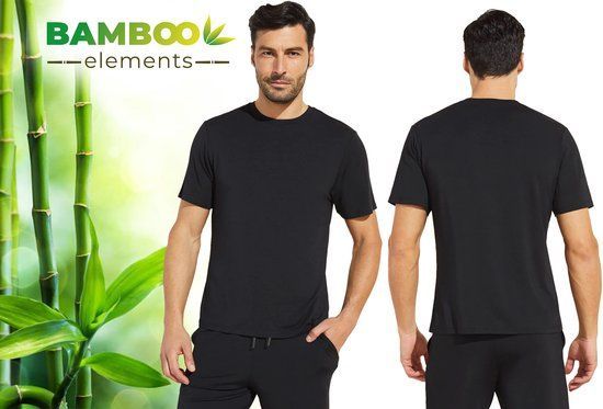 Bamboo Elements T Shirt Heren - Regular Fit - Zijdezacht Ademend - Zwart