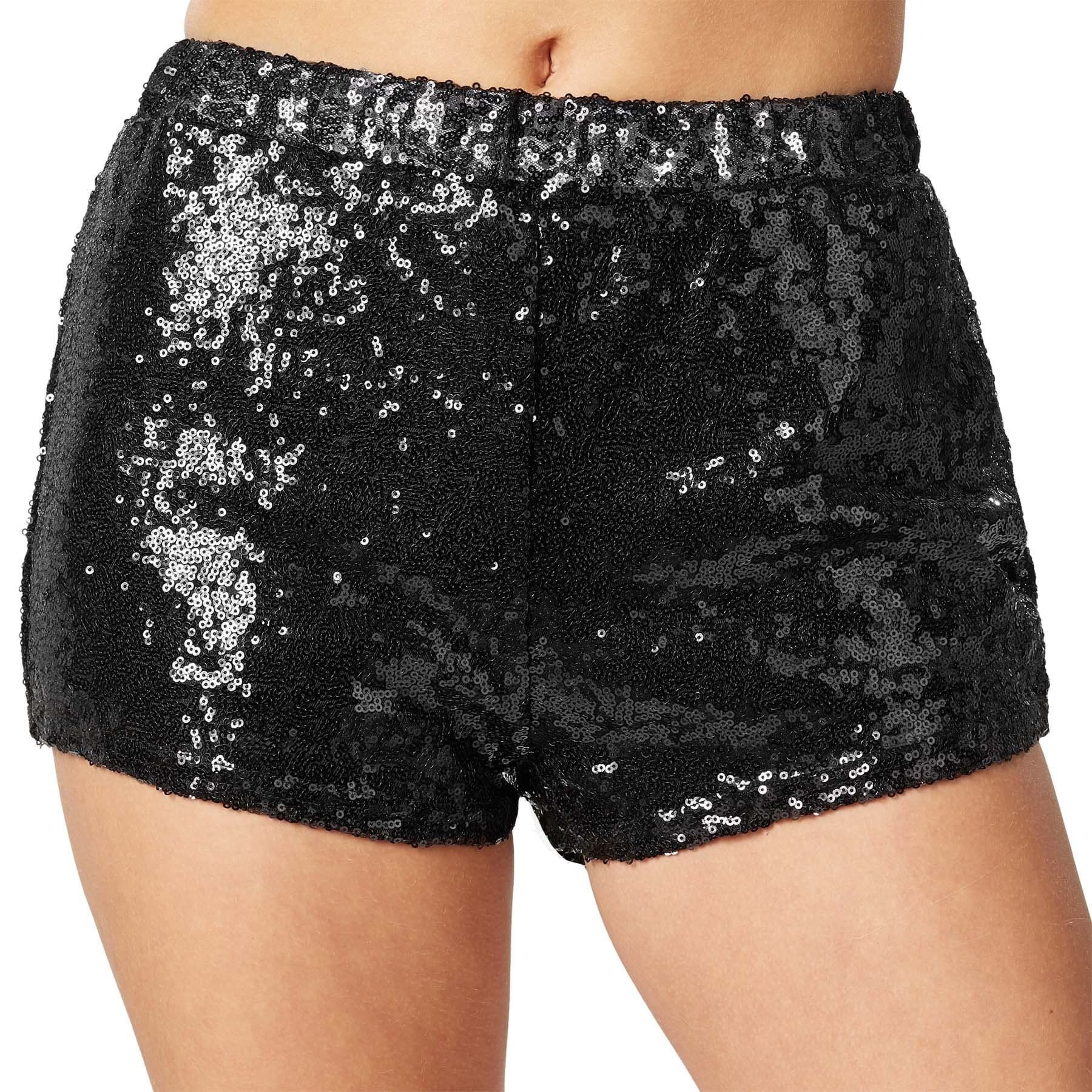 Merkloos Paillettenshort - Kostuum / Feestshort - Glinsterende Pailletten - Zwart - Maat S - Lengte 28 Cm