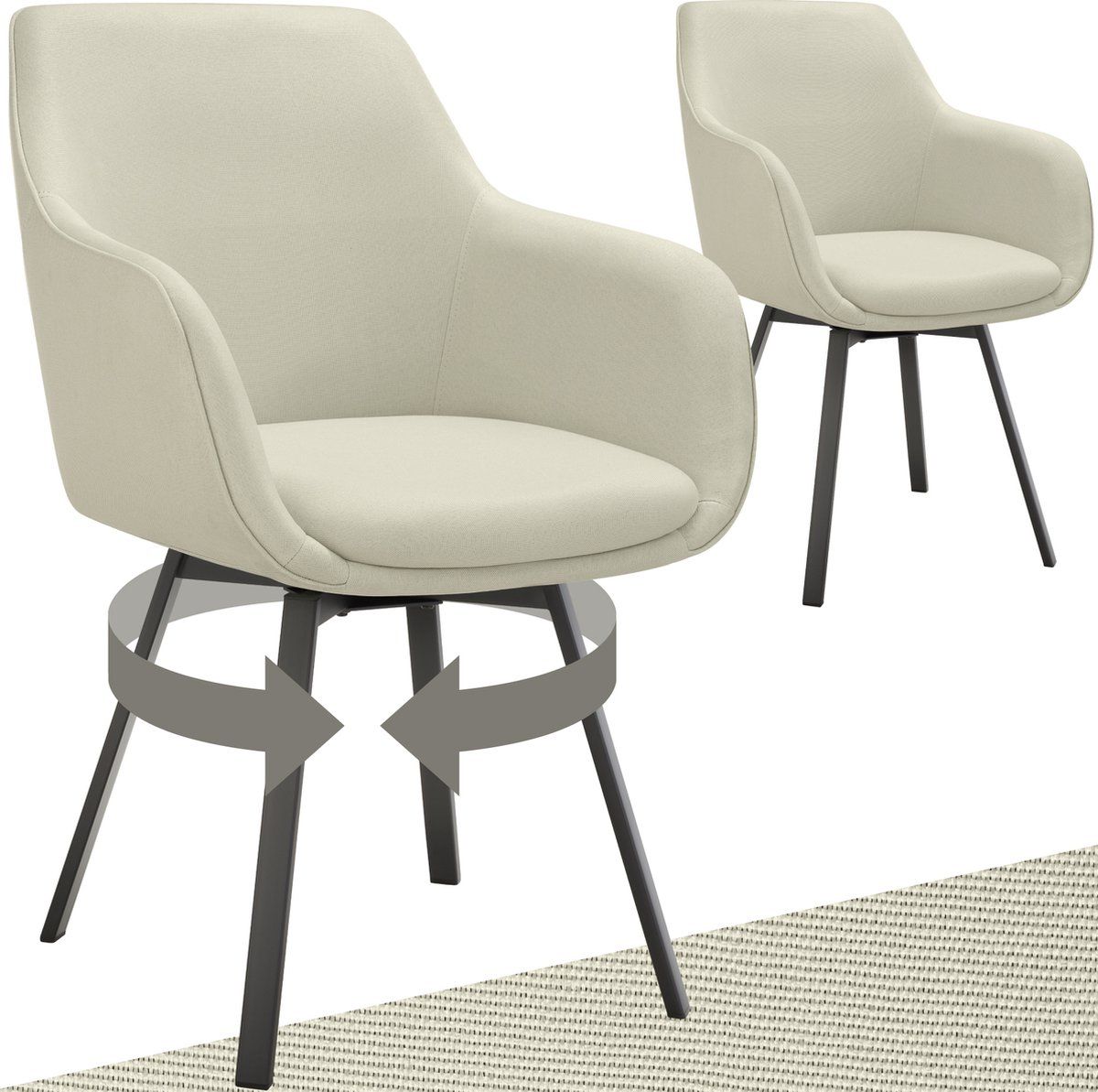Tectake® Draaibare Eetkamerstoel Alicon - Stijlvol Design - Comfortabele Bekleding - Beige (set Van 2)