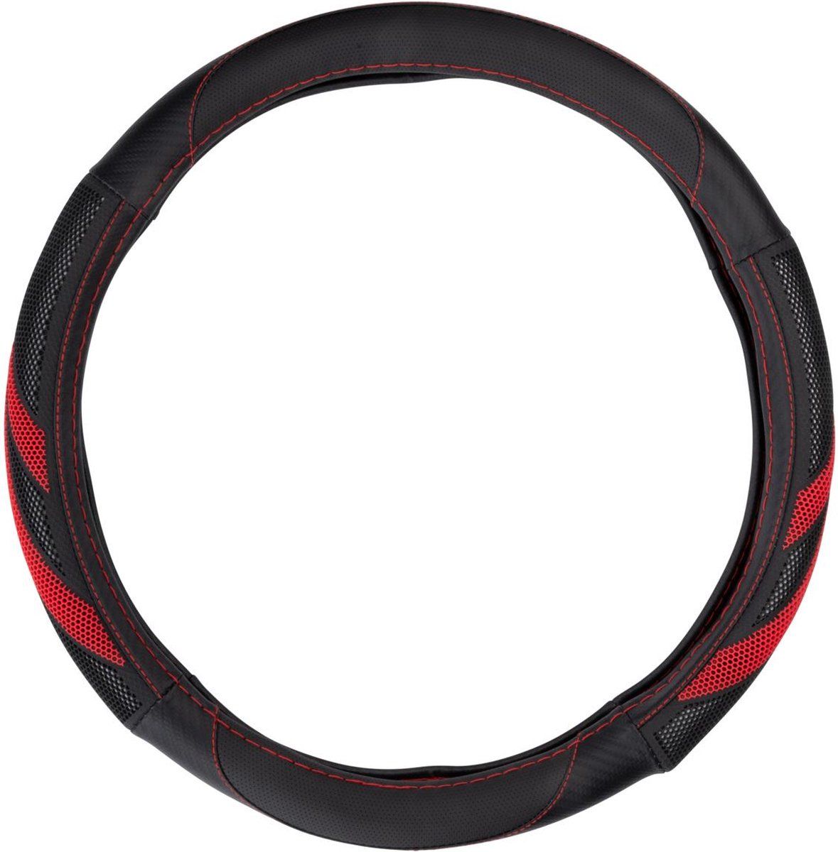 All Ride Stuurhoes Auto 38CM - Geschikt voor Stuurwielen 37-39CM - Comfortabele Grip - Anti-Slip - Auto Decoratie - Kunstleer - Zwart/Rood